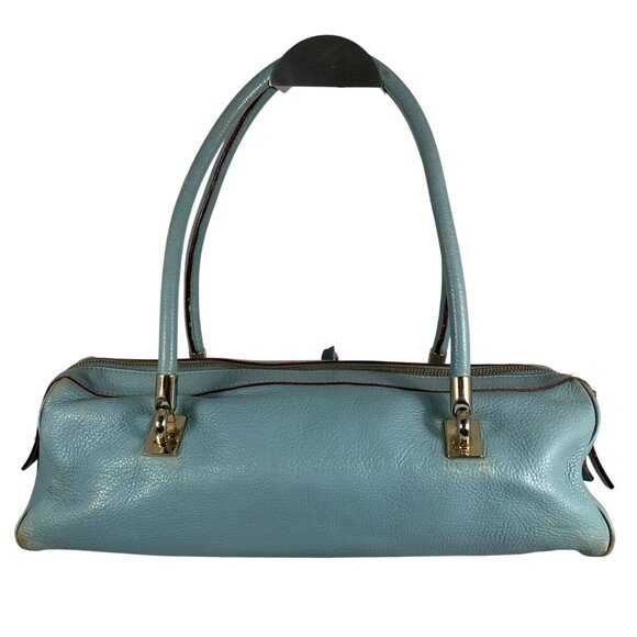 KATE SPADE Light Blue Pebbled Leather Barrel Baguette Shoulder Hand Bag - Picture 3 of 16